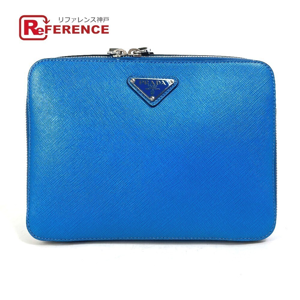 Prada Triangle Logo Plat Backpack Saffiano Leather Blue